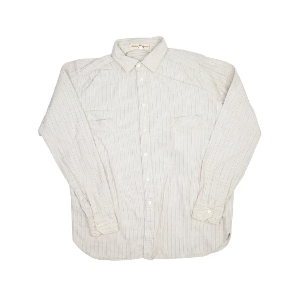 Salvatore Ferragamo Shirt Mens 15.5 Cotton Striped Flannel Made in Italy